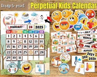 Printable Kids Calendar: Montessori Homeschool Weather & Emotions Chart (Digital Download)