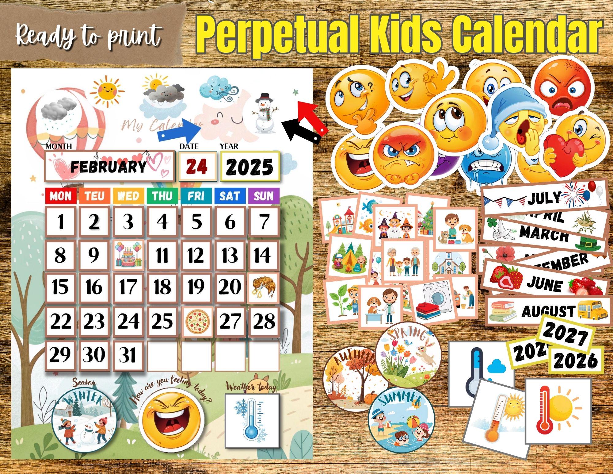Printable Kids Calendar: Montessori Homeschool Weather & Emotions Chart ...