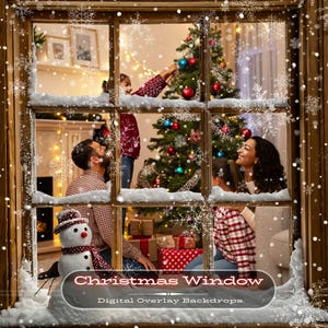 PSD Christmas Window1 Overlay, Winter window overlays, Window snowman frame, Frost window, Windowpanes, Transparent PNG Photoshop overlays