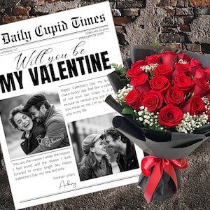 Valentinstag Zeitung Vorlage, Valentinstag Geschenk, Willst du mein Valentinstag sein, personalisiertes Valentinstag Geschenk, bearbeitbare Canva Vorlage