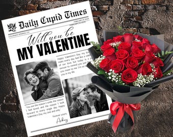 Valentines Day Newspaper Template, Valentines Day Gift, Will You Be My Valentine, Personalized Valentines Gift, Editable Canva Template