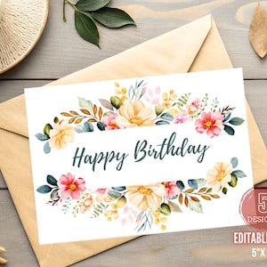 5 Bearbeitbare Geburtstagskarten Canva Vorlage Blumen Geburtstagskarten Dankeskarten Druck zu Hause Geburtstagskarte Einladungskarten Digitaler Download