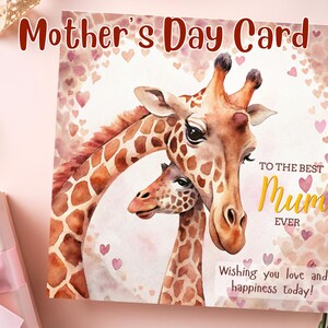 Tarjeta de cumpleaños para mamá, tarjetas para el Día de la Madre, tarjeta de cumpleaños para mamá, tarjeta de feliz cumpleaños, tarjeta para mamá, tarjeta de regalo para mamá, tarjeta de jirafa