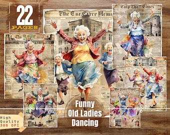 Kit voor grappige oude dames junkjournal: afdrukbare plakboekpagina's (digitale download)