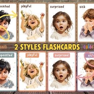 Tarjetas didácticas de emociones para niños, tarjetas de emociones Montessori grandes, tarjetas imprimibles de emociones para niños pequeños y preescolares, tarjetas didácticas de emociones para imprimir