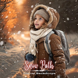 Snow Path Digital Backdrop, Warm Winter Digital Background, Snow Path Digital Background, Warm Tones, Snow, Winter, Instant Download