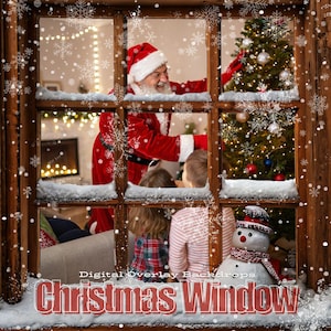 Christmas Window2 Overlay, Winter window overlays, Window snowman frame, Frost window, Windowpanes, Transparent PNG/ PSD Photoshop overlays