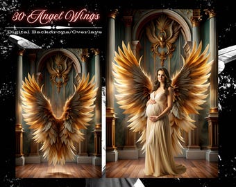Angel Wings デジタルバックドロップ：マタニティ＆ファインアートオーバーレイ