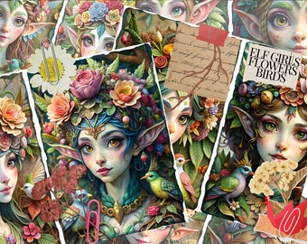 Papel de álbum de recortes Elf Girls: Diario botánico floral (descarga digital)
