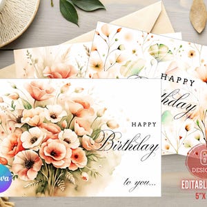 6 Cartões de Aniversário Editáveis Modelo Canva Cartões de Aniversário Florais Cartões de Agradecimento Imprimir em Casa Cartão de Aniversário Cartões de Convite Download Digital