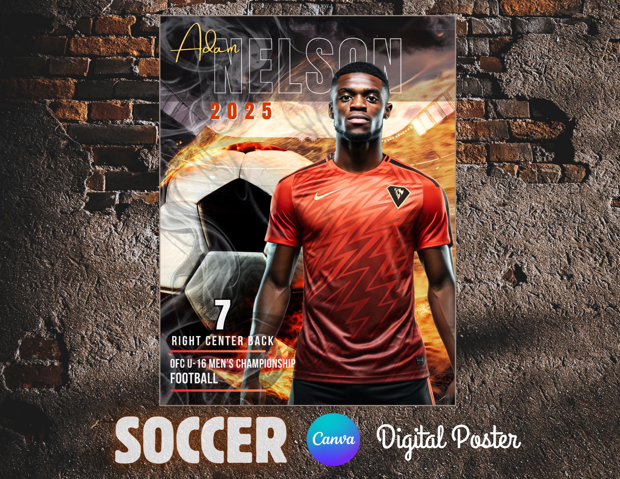 Soccer Football Poster Canva Template | Senior Sports, Custom Poster, Sports Banner, Soccer Football Background Photo | Digital Download