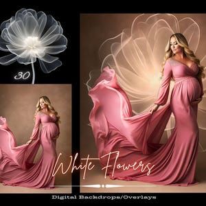 30 White FLORAL OVERLAY Square Maternity Photo Studio Overlays Blossom Texture White Petals Backdrop Fine Art Instant Digital Download