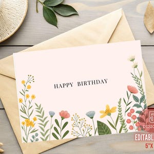 5 Cartões de Aniversário Editáveis Modelo Canva Cartões de Aniversário Florais Cartões de Agradecimento Imprimir em Casa Cartão de Aniversário Cartões de Convite Download Digital