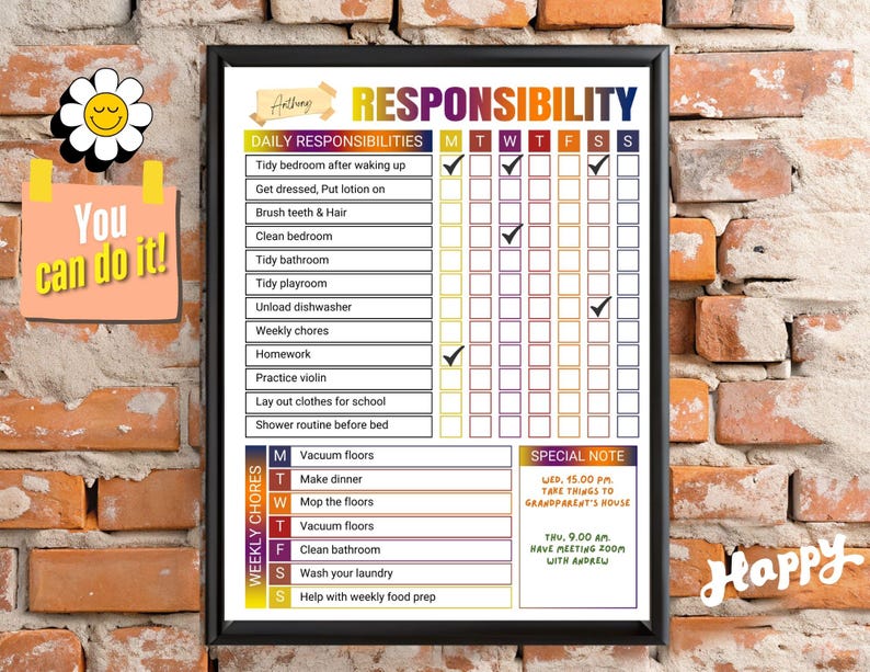 Weekly Responsibilities Editable Chore Charts: Daily & Weekly Responsibilities (digital ...