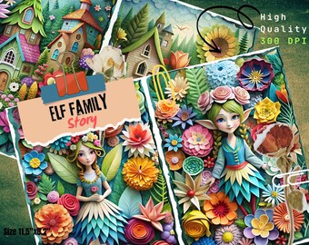 Páginas del diario de Elfo Botánico: Kit de papel para scrapbooking (Descarga digital)