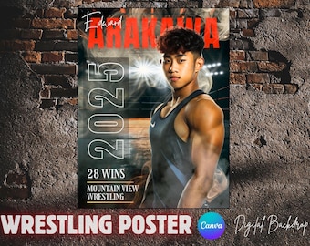 Wrestling Senior Sports Poster Template: Customizable Canva Banner (Digital Download)