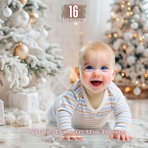 Christmas White Tree Digital Background, Holiday Portrait Digital Backdrop Special Day for Children Composite Studio Photography Overlay