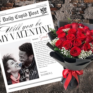 Valentines Day Newspaper Template, Valentines Day Gift, Will You Be My Valentine, Personalized Valentines Gift, Editable Canva Template