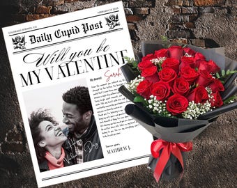 Valentines Day Newspaper Template, Valentines Day Gift, Will You Be My Valentine, Personalized Valentines Gift, Editable Canva Template