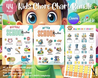 Kid Chore Charts, Reward, Allowance, Screen time, School Routine, Behaviour Chart, Consequences, Daily Checklist, Weekly Chores PDF
