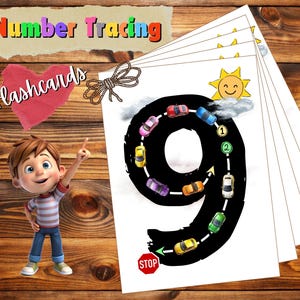 Number Tracing Flashcards, Cars Roads Printable, Counting Numbers, Montessori Homeschool, Toddler Preschool Kindergarten, Digital Download