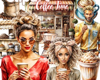 Coffee Time Clipart Bundle: 90 PNG Files (Digital Download)
