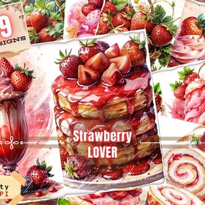 Pagine del diario spazzatura della fragola, carta per album digitali, foglio di collage stampabile, oggetti effimeri vintage, kit di frutta estiva, download botanico