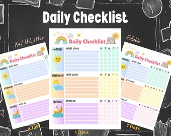 Kids Daily Checklist: Editable Chore Chart, Routine Planner (Printable PDF)