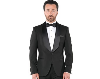 PAREZ Black Men Tuxedo Suit Regular Slim Premium Groom Suit 2 piece party suit