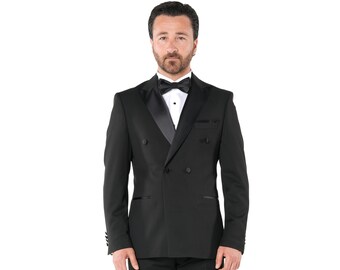 Double breasted black suit mens suit tuxedo groom suit wedding suit party suit dress PAREZ