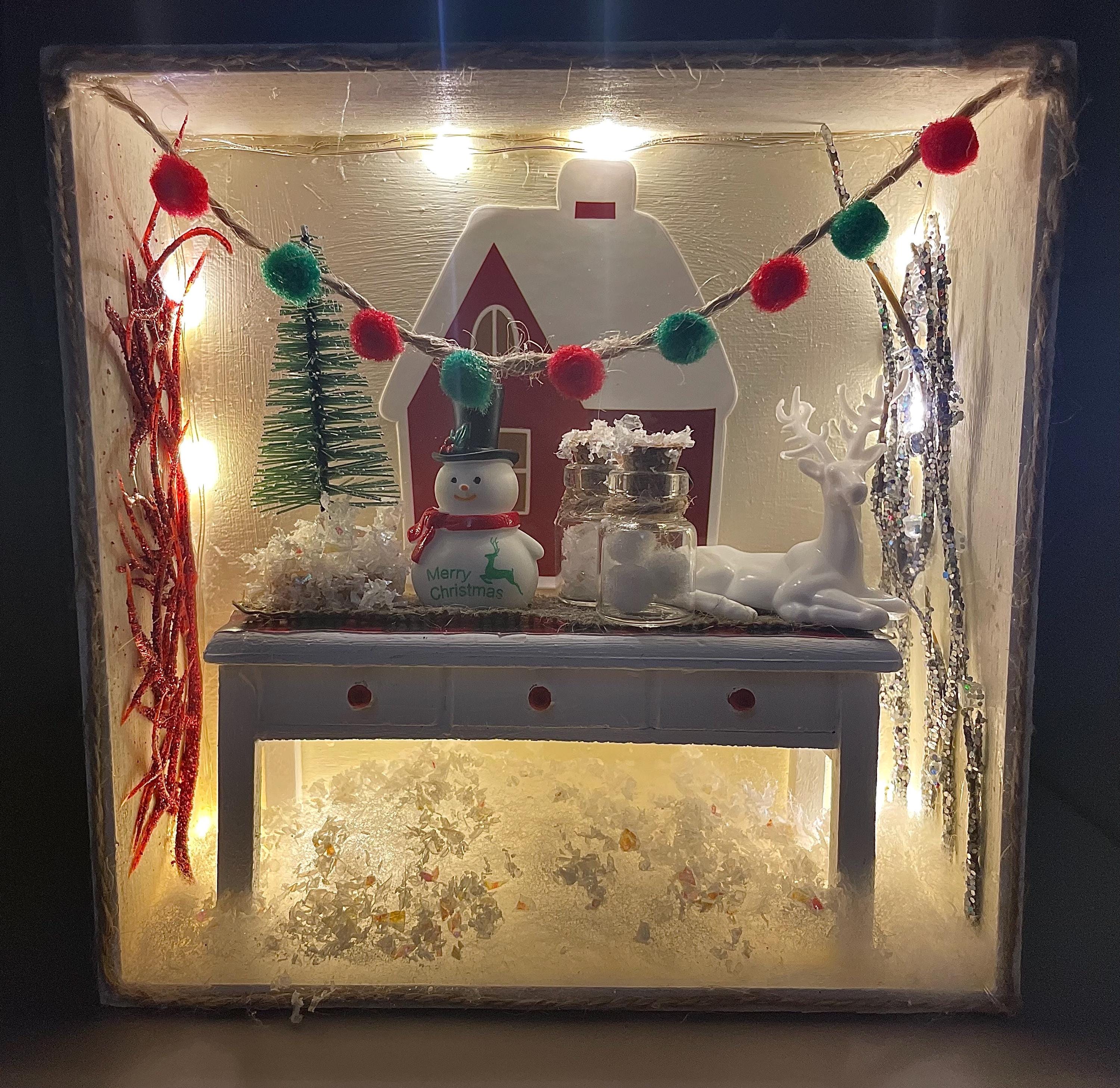 Shadow Box For Miniatures Christmas Miniature Diorama Shadow Box With Snowman and Working Lights ...