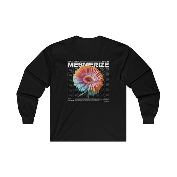 Mesmerize Colorful Flower, Unisex Ultra-Cotton Long-Sleeve Black Tee, Sizes S - 2XL