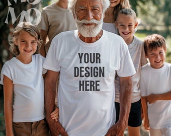Gildan 5000 White Tshirt Mockup / Download digitale / Nonno con bambini / Vecchio con famiglia / Anziano attivo / Maschio anziano / PNG JPG