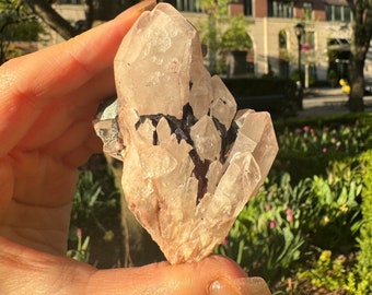 Pink Quartz Cascading Cathedral Cluster + Iron from Madagascar/Balancing Heart Chakra with Feminine Energy/Grounding Crystal/3.0"x2.1"/126g