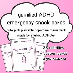 adhd dopamine menu cards | printable 36-card activity deck for overwhelm & executive dysfunction | emergency snack