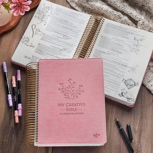 Spiral Bound KJV Journaling Bible Single Column King James Version Creative Bible Illustrated Pages Includes 24 Acrylic Paint Markers