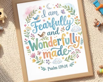 Nursery Art Print Kids Room Christian Wall Hanging Psalm 139:14