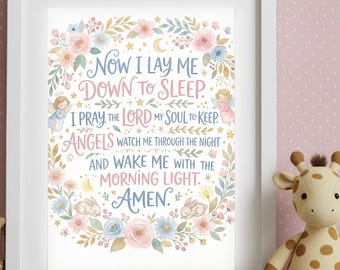 Nursery Art Baby Girl Room Bedtime Prayer Christian Wall Hanging Print or Digital Download