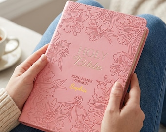 Personalized Pink Bible: Faux Leather Custom KJV Bible Floral King James Version Bibles Christian Girl Gift