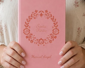 Biblia en Español Rosa Personalizada Para Mujer, Con Un Juego De Pestañas a Juego. Personalized Spanish Bible for Women With a Set of Tabs