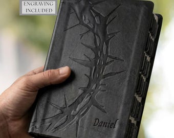 KJV Personalized Black Faux Leather Bible Large Print Custom Engraved Men's Bible With Tabs Gift for Baptism Tabbed Bibles
