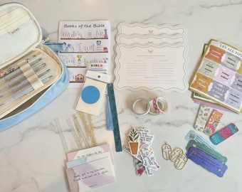 Bible Study Kit Loaded Bible Starter Set with Zipper Pouch Bible Tabs, Scripture Stickers, Tip-Ins  Christian Journal Supplies