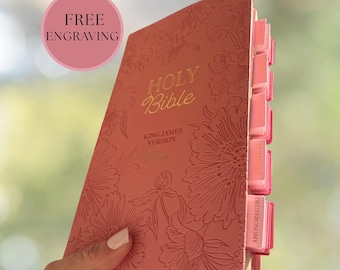 Personalized Pink Floral Tabbed Bible Custom KJV Bibles for Christian Girl Gifts