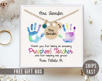 Preschool Teacher Appreciation Necklace, Pre-School Teacher Thank You Necklace, Pre K Teacher Gift From Student Teacher Necklace With Name