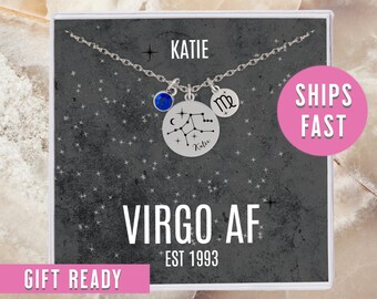 Virgo Zodiac Necklace With Birthstone Birthday Gift, Virgo Star Sign Pendant Jewelry, Virgo Zodiac Necklace Gift, Friend Astrology Gift Idea