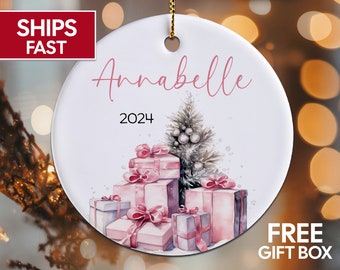 Personalized Girls Christmas Ornament, Little Girl Christmas Ornament, Kids Christmas Ornament For Girls, Custom Name Ornament For Kids Pink