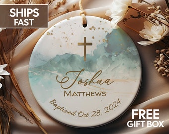Boy Baptism Gift, Personalized Baptism Gift For Boy, Cross Ornament Baptism Keepsake, Baptized In Christ, Baptism Favor Ornament Godparents