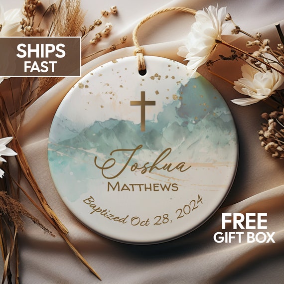 Boy Baptism Gift, Personalized Baptism Gift For Boy, Cross Ornament Baptism Keepsake, Baptized In Christ, Baptism Favor Ornament Godparents
