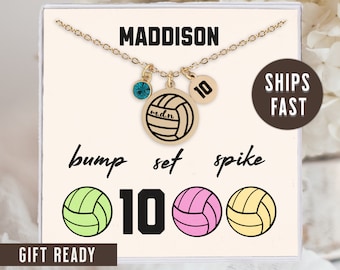 Volleyball Necklace For Girls Custom Initial and Birthstone, Volleyball Necklace Sterling Silver Volleyball Player Pendant, Volleyball  Gift
