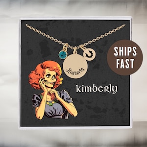 Bat Name Necklace Cute Spooky Halloween Charm Custom Name Necklace With Birthstone, Halloween Gift Old English Name Spooky Goth Name Jewelry
